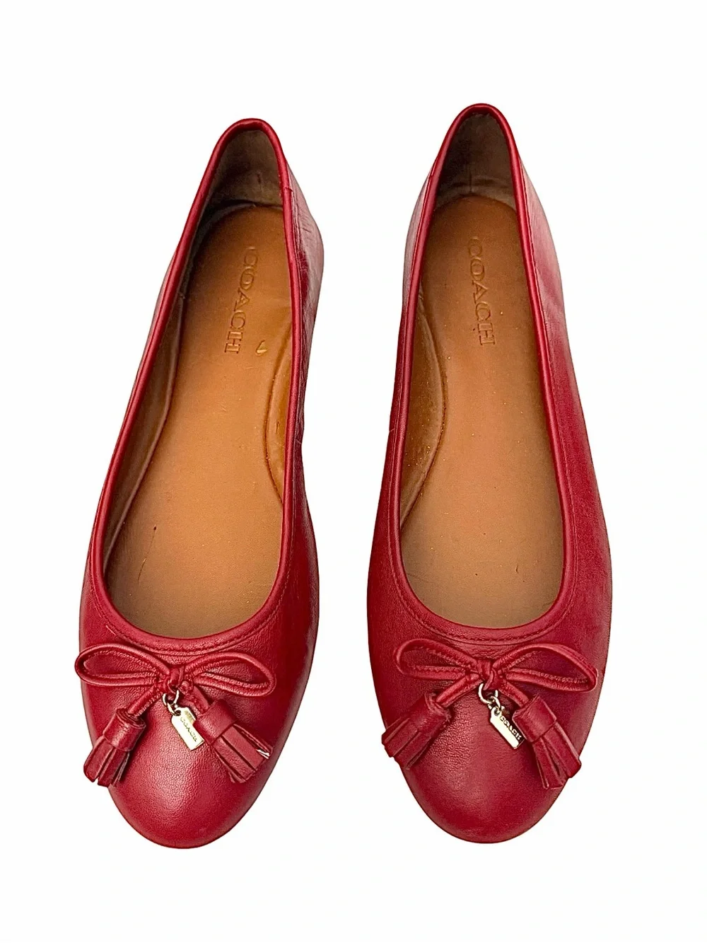 Coach Bea Ballerina Flats Red Women’s Size 10M Leather Ballet Shoes EUC